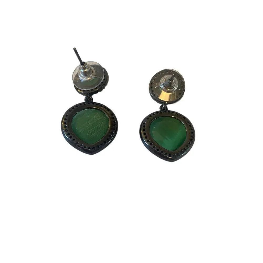 Faceted Green Stone & Pave Crystal Drop Earrings